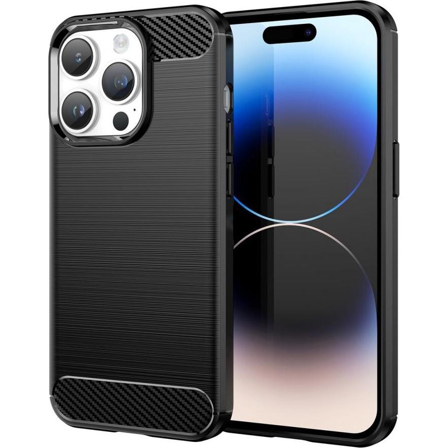 Hurtel Carbon Case iPhone 14 Pro flexible gel back cover black (Apple iPhone 14 Pro), Smartphone Hülle, Schwarz