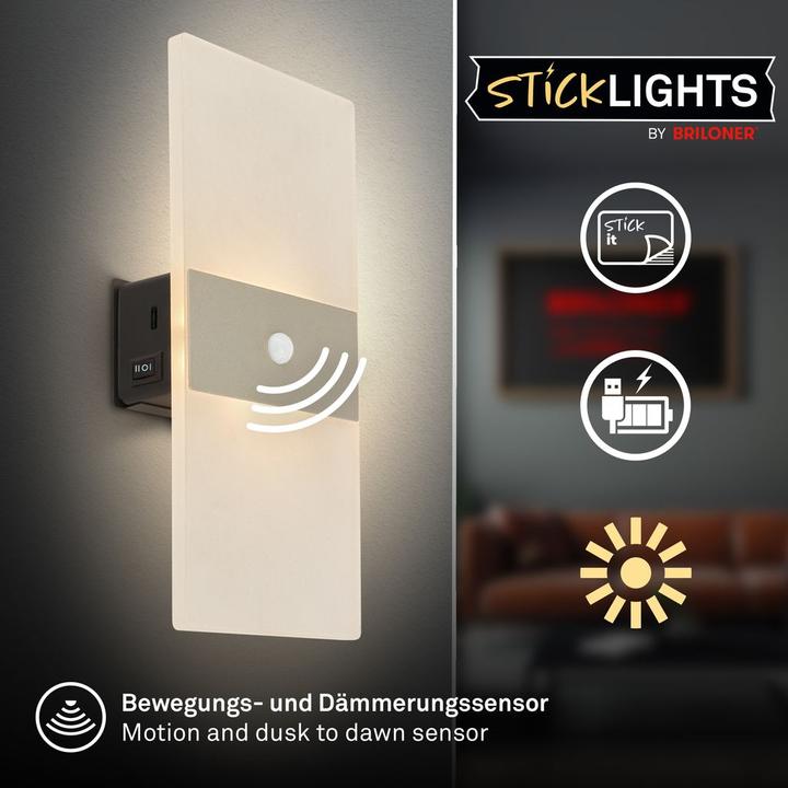 Produktbild Briloner AURA LED Akku Wandleuchte mit Sensor - Nickel-matt (100 lm)