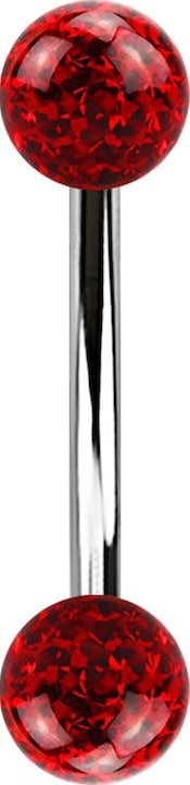Image du produit Star Piercing Banane argentée avec deux boules de cristal rouge couche protectrice d'époxy (Acier chirurgical 316L)