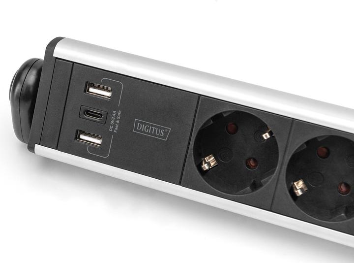 Immagine prodotto Digitus Presa di corrente in alluminio a 6 vie 2xUSB-A/1xUSB-C (6 x, USB-A, USB-C, 1.50 m)