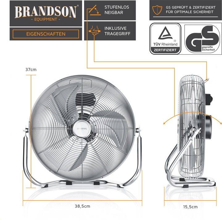 Produktbild Brandson Windmaschine 30cm Ø, Ventilator im Retro Stil, Bodenventilator, hoher Luftdurchsatz, silber (66 dB)