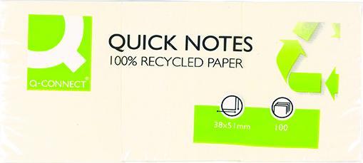 Produktbild Q-Connect Haftnotizen Quick Notes Recycling gelb (51 x 38 mm)