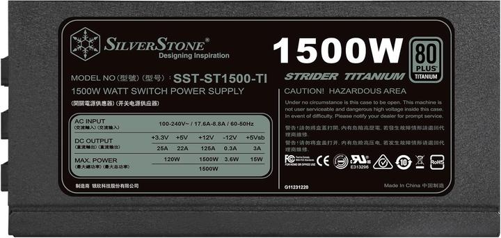 Actual product image Silverstone SST-ST1500-TI v1.1 Power Supply 80 PLUS Titanium, modular - 1500 Watt (1500 W)