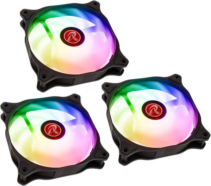 Actual product image Raijintek EOS 12 Rainbow ARGB PWM fan, set of 3 incl. controller (120 mm, 3 x)
