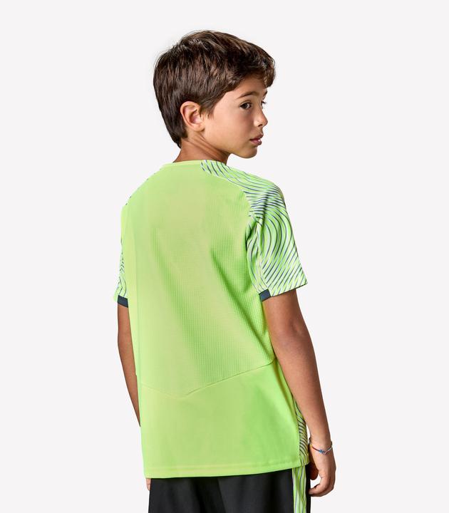 Produktbild Kipsta Kids' Short-Sleeved Football Shirt Viralto Wave - Neon Yellow, Grey & Black