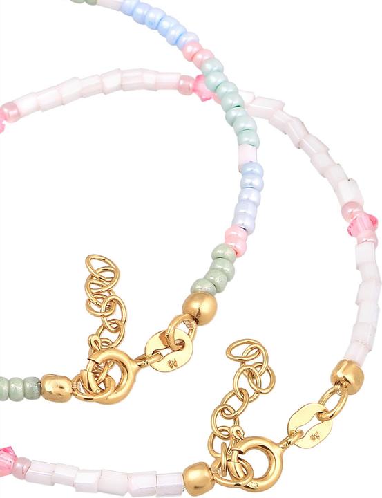 Immagine prodotto Elli Bracciale per bambini con perle di vetro pastello Set di 2 argento 925 (14 cm, Argento 925 placcato oro, Vetro, Cristallo di vetro, Plastico)