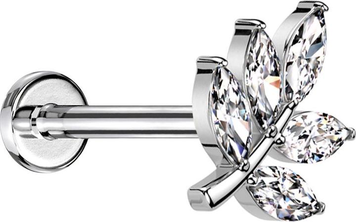 Produktbild Hollywood Body Jewelry Micro Threadless Labret silber Blatt silber fünf Ovale Kristalle silber (Messing, Chirurgenstahl 316L)