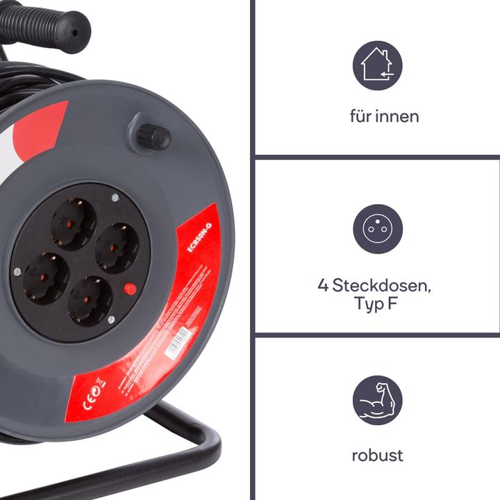 Actual product image Velleman CABLE REEL - 50 m - 3G1.5 - GERMAN SOCKET (50 m)