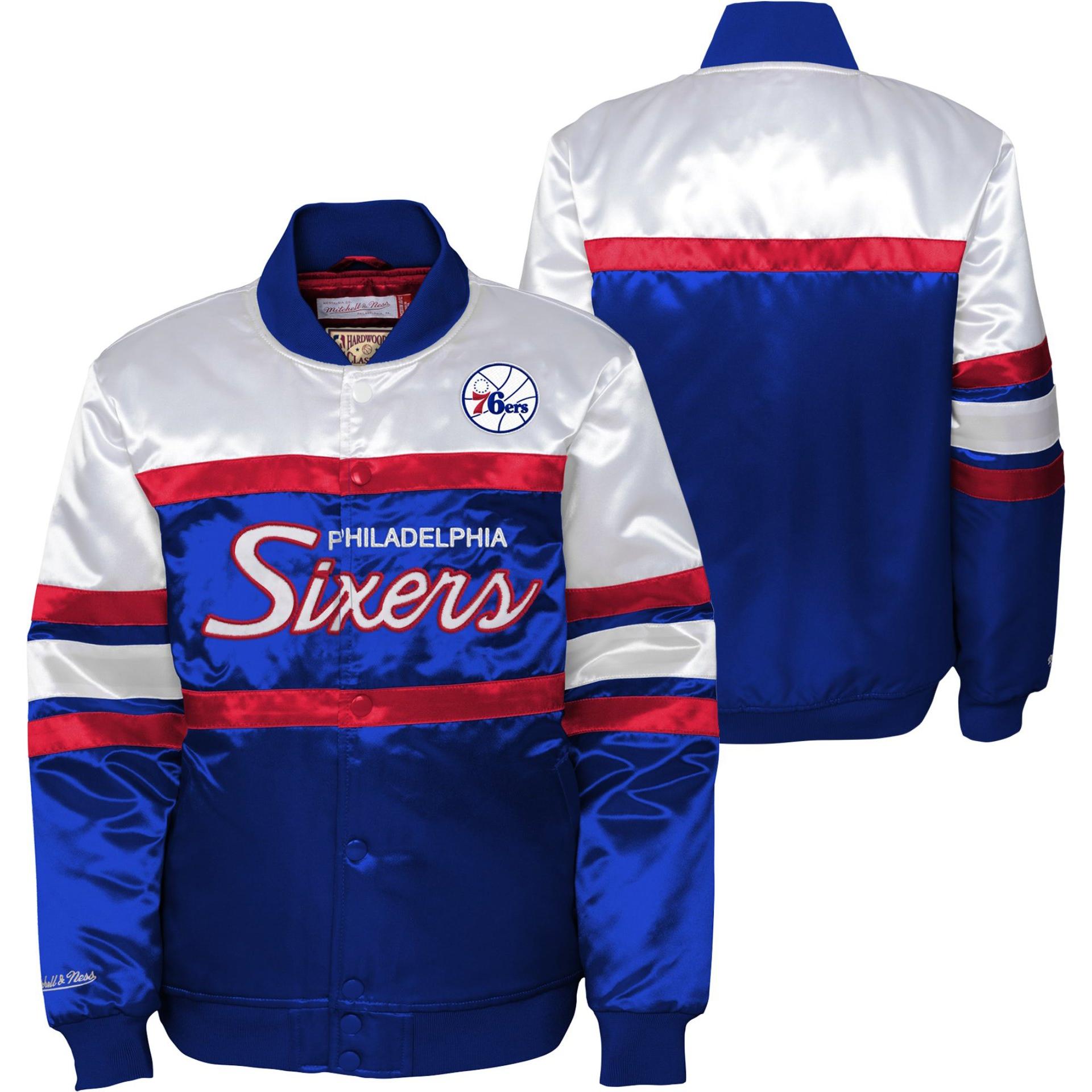 Mitchell & Ness, Jungen, Jacke, Kinder Heavyweight Satin Jacke - Philadelphia 76ers - US14 (14, 15, 16), Mehrfarbig, 14,...