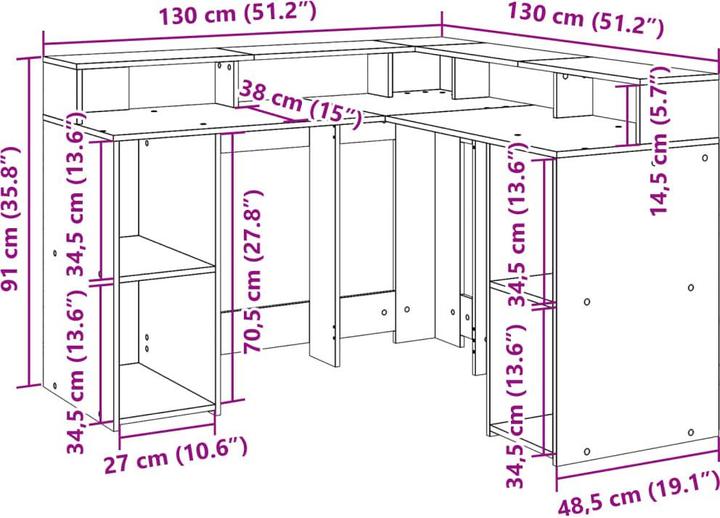 Actual product image vidaXL Schreibtisch (130 x 130 x 91 cm)
