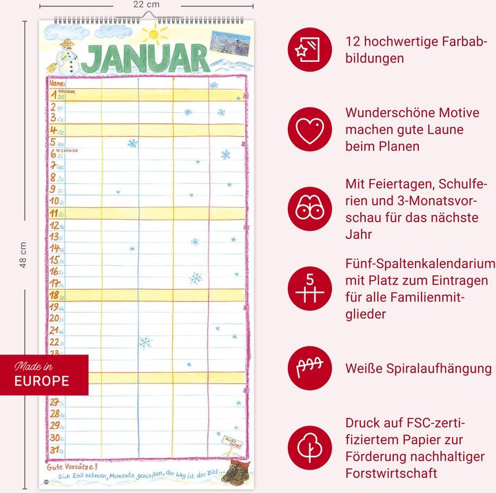 Produktbild Gabi Kohwagner Unser Familienkalender 2026 (22 x 48 cm, Harter Einband, Deutsch)
