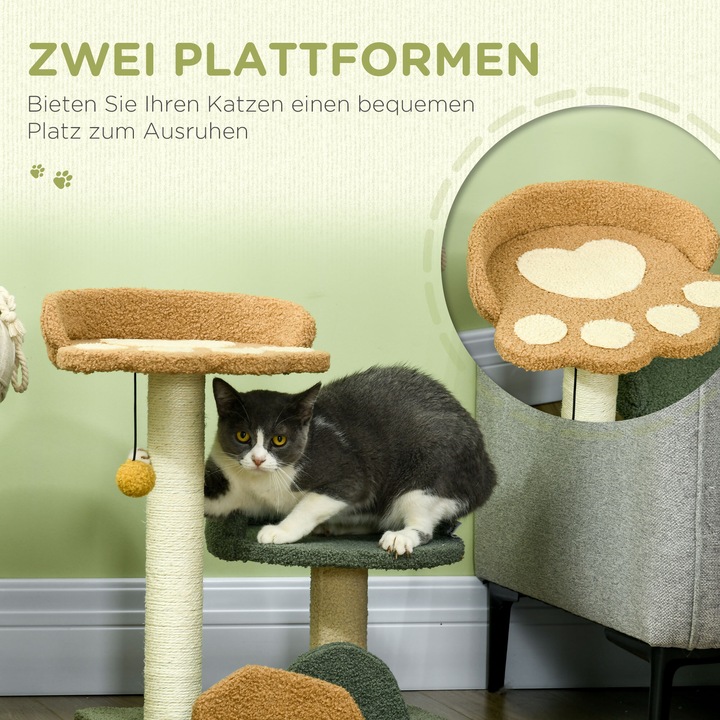 Immagine prodotto PawHut Tiragraffi con amaca e piattaforma per le zampe (52 cm, Beige, Marrone, Verde)