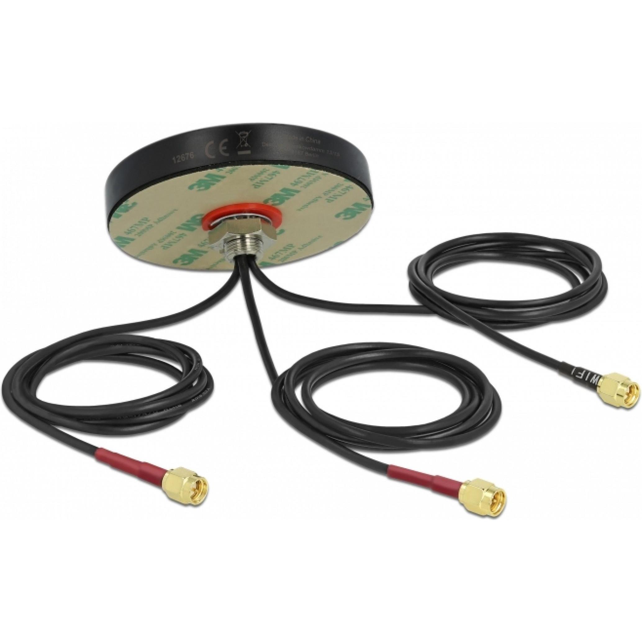 Thumbnail - Delock, Auto Antenne, LTE/WLAN/GPS-Antenne Dach, 3xSMA, 1m Kabel 2 dBi