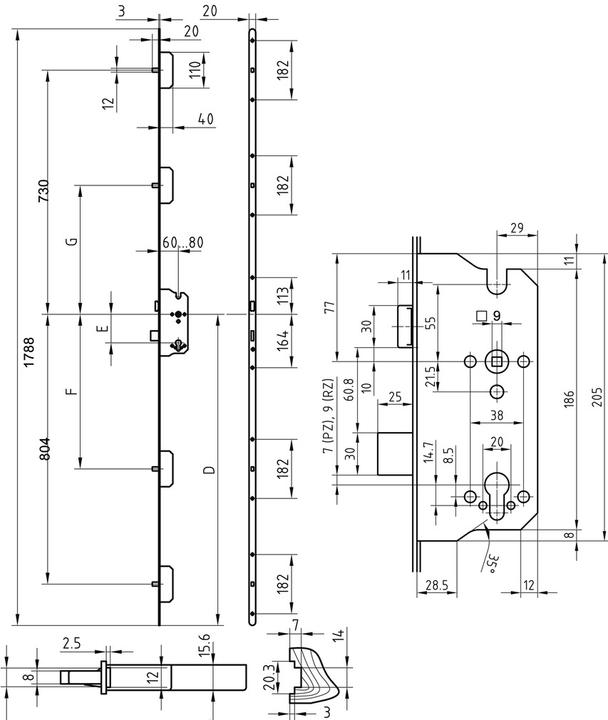 Actual product image Glutz Multi-point locks MINT 18956 for E-fittings