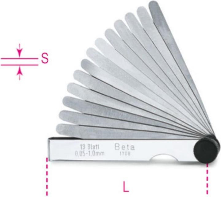 Produktbild BETA BT017080020 1708/20 Fühlerlehren zum Bestimmen der Masse von Spalten (13 Klingen von 0,05 bis 1 (10.50 cm)