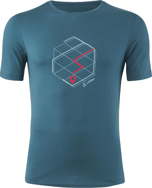 Löffler Loeffler Hemd kurzarm M Printshirt Tracking Merino Light Dark Petrol - Blau