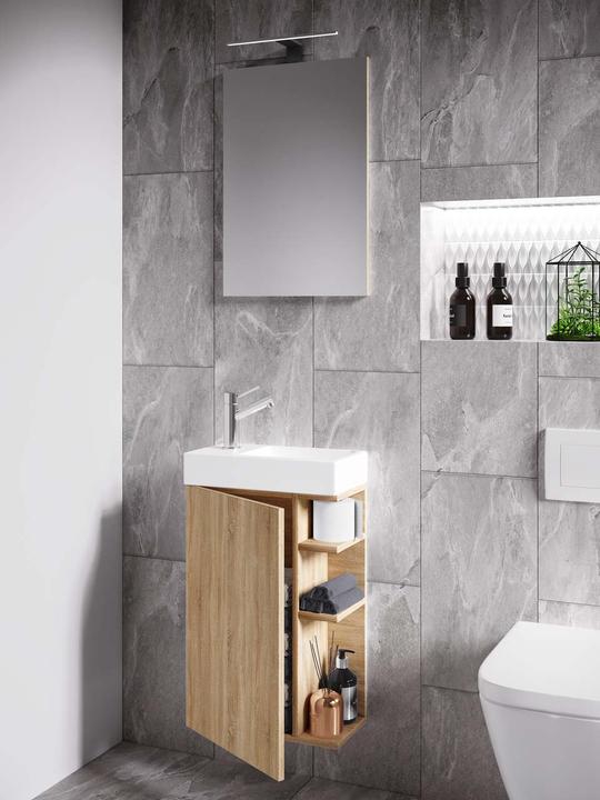 Produktbild VCM 3-tlg Badmöbel Set Gäste WC Gästebad Waschplatz Waschtisch klein schmal Lumia Spiegel