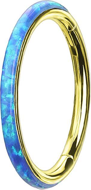Produktbild Star Piercing Micro Segmentring klappbar vergoldet seitlich Opal streifen blau (ohne Messing, Chirurgenstahl 316L)