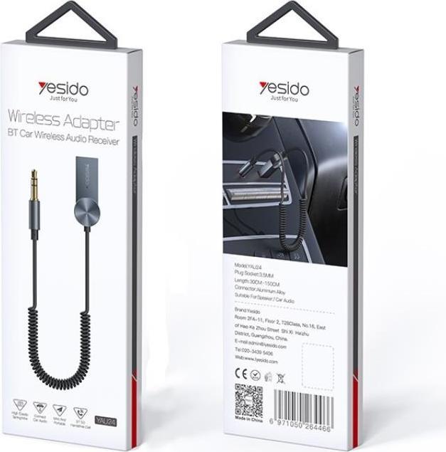 Actual product image Yesido - Wireless Audio Receiver (YAU24) - Jack 3.5mm to Car Auxiliary - Black (Receiver)