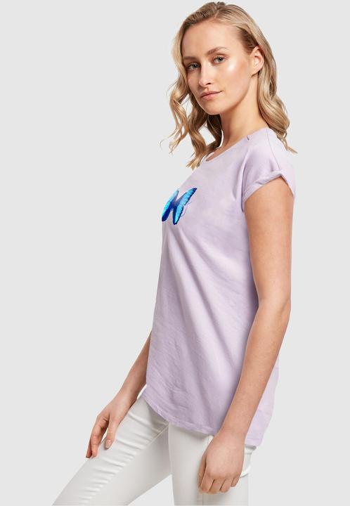 Produktbild Merchcode Ladies Butterfly Blue Extended Shoulder Tee - 111649 (S)