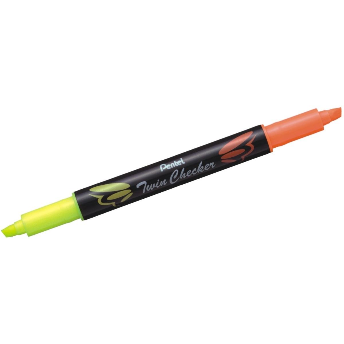 Pentel, Marker, Textmarker "TWIN CHECKER", 2 Spitzen, gelb/orange (Gelb/orange, 3.50 mm, 1 x)