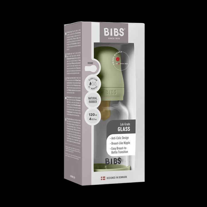 Actual product image Bibs - Glass Baby Bottle Round Latex Slow Flow - Sage - 120 ml (120 ml)
