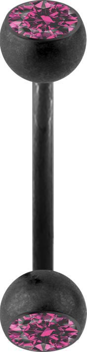 Produktbild Star Piercing Micro Banane schwarz matt mit zwei Kristallkugeln pink (Chirurgenstahl 316L, ohne Messing)