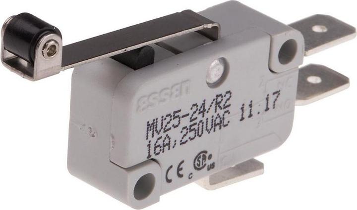 Actual product image RS PRO Microswitch Roller lever long-actuator quick connection, 16 A @ 250 V ac, 1-pole changeover contact