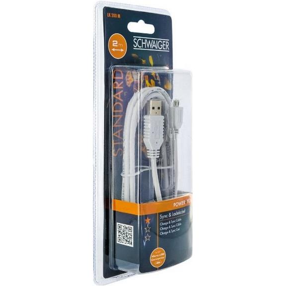 Thumbnail - Schwaiger LK200M532 2m USB A Micro-USB A Weiss USB Kabel (2 m, USB 2.0), USB Kabel
