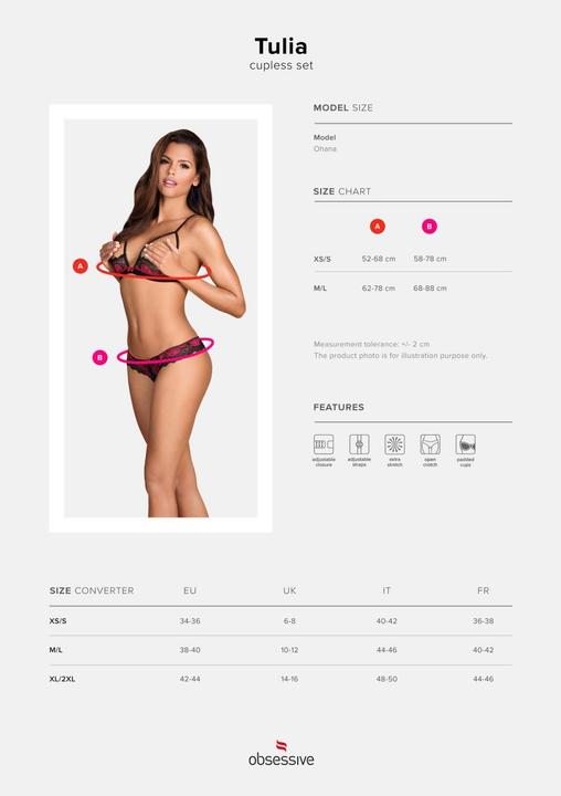 Produktbild Obsessive Tulia Sujetador Y Tanga Con Aberturas Xs/S (XS)