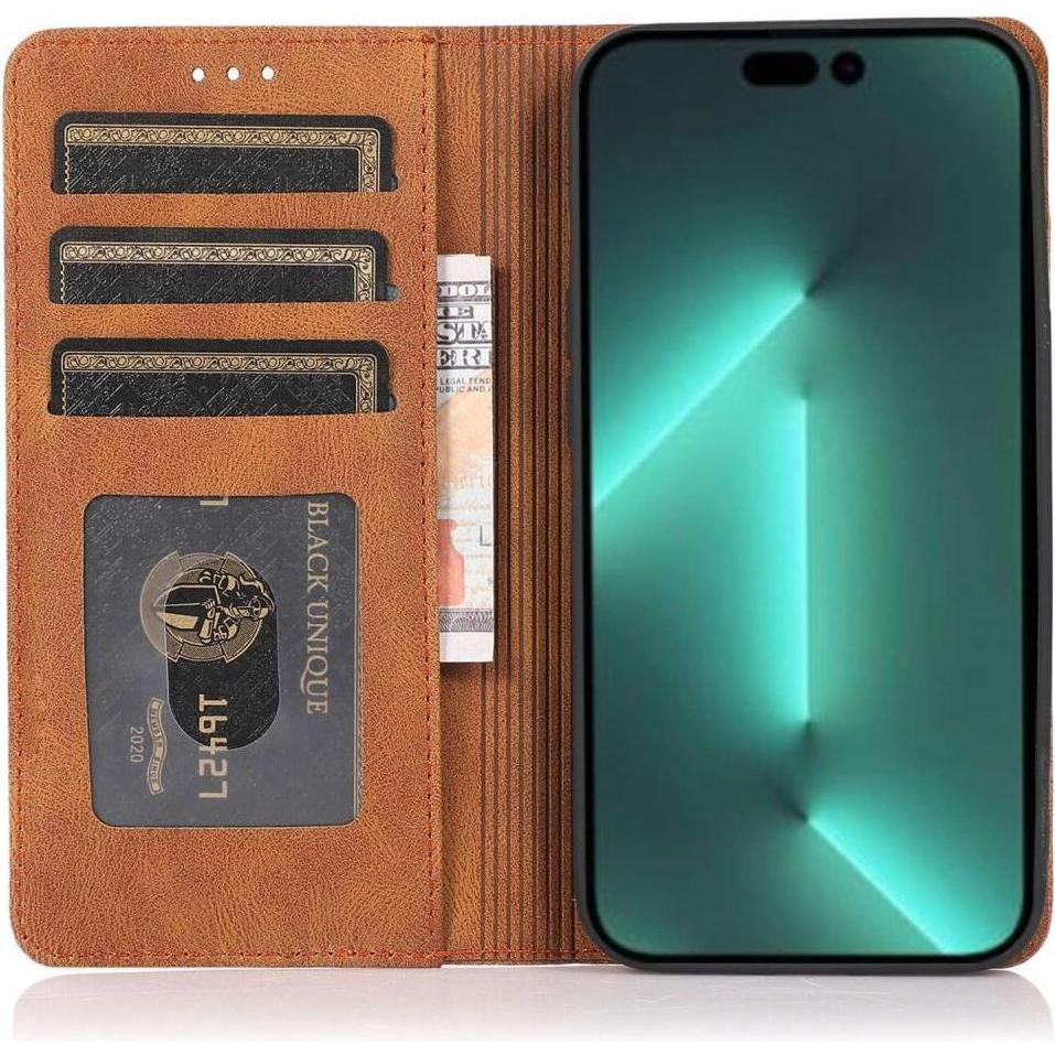 Thumbnail - Cover-Discount iPhone 15 Pro - Vintage Flip Case Hülle braun (Apple iPhone 15 Pro), Smartphone Hülle, Braun