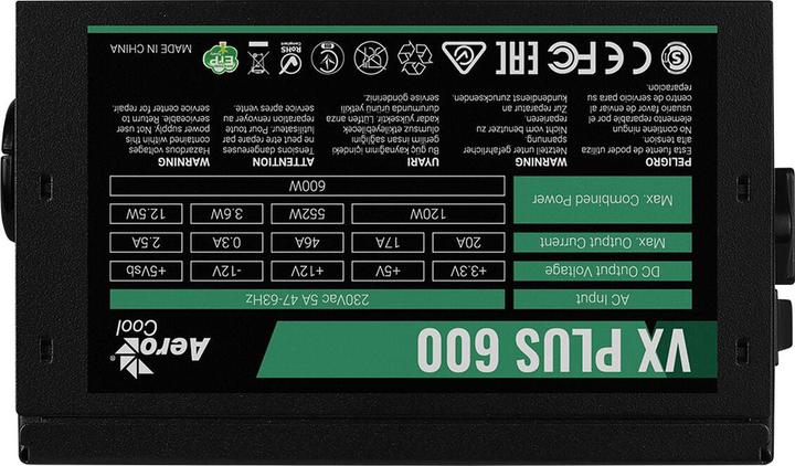 Produktbild AeroCool VX PLUS 600 Netzteil 600 W 20+4 pin ATX ATX Schwarz (600 W)