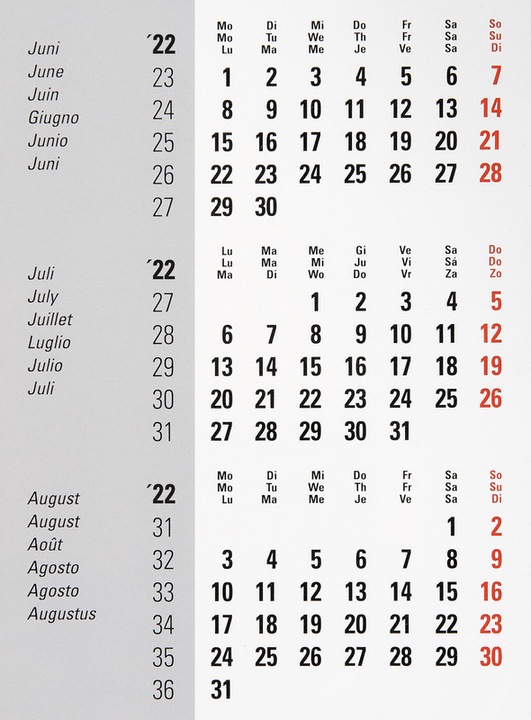 Image du produit Biella Calendrier de bureau de 3 mois (A4, Non contraignant, Allemand, Français, Italien, Anglais, Néerlandais)