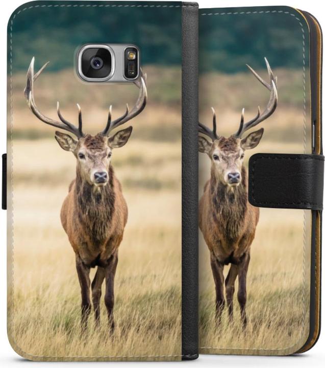 Produktbild DeinDesign Tasche für Samsung Galaxy S7 Handy Flip Case Wallet Cover Handytasche Leder Hirsch Wald Wiese (Samsung Galaxy S7)
