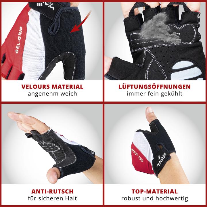 Produktbild Walser Fahrrad-Handschuhe S, rutschfeste Rad-Handschuhe mit Klettverschluss rot (S)