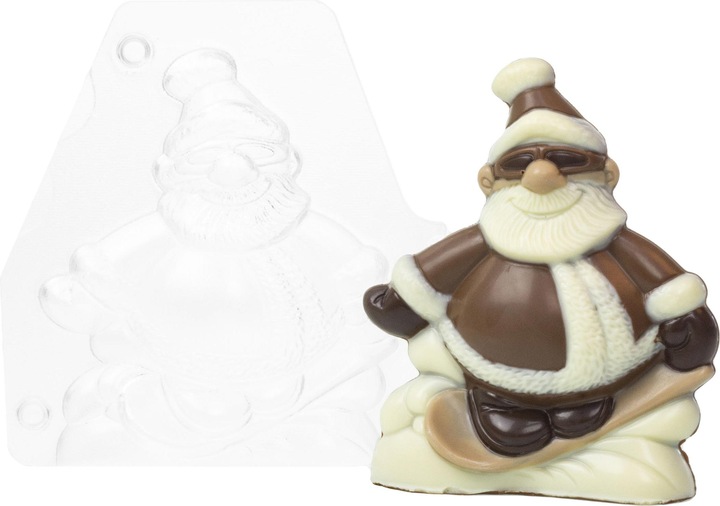 Actual product image miniSchoggi Chocolate mold Santa Claus on snowboard