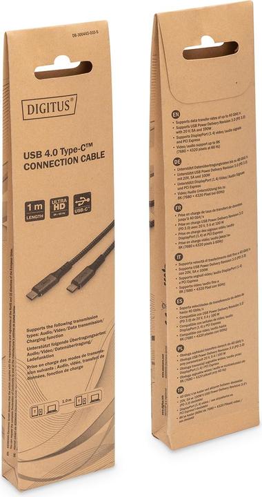 Produktbild Digitus USB 4 Verbindungskabel, TypC auf TypC, AL-Gehäuse PP braid 8K@60Hz, PD3.0, 40Gbits/s, 1m, bl. (1 m, USB 4.0, 100 W)