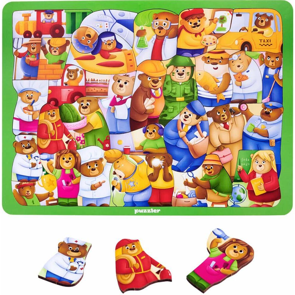 Woodlika Holzpuzzle Bären in der Welt der Berufe 30 Teile (30 Teile)
