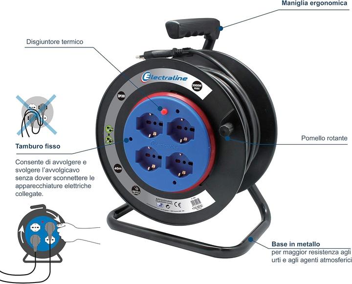 Produktbild Electraline Electronic power extension cable with fixed cable reel. 40 mt black (40 m)