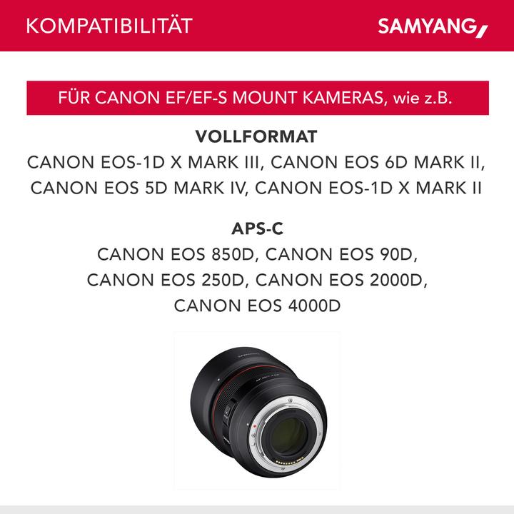 Actual product image Samyang AF 85mm f/1.4, Canon EF (Canon EF, Canon EF-S, APS-C / DX, full size)