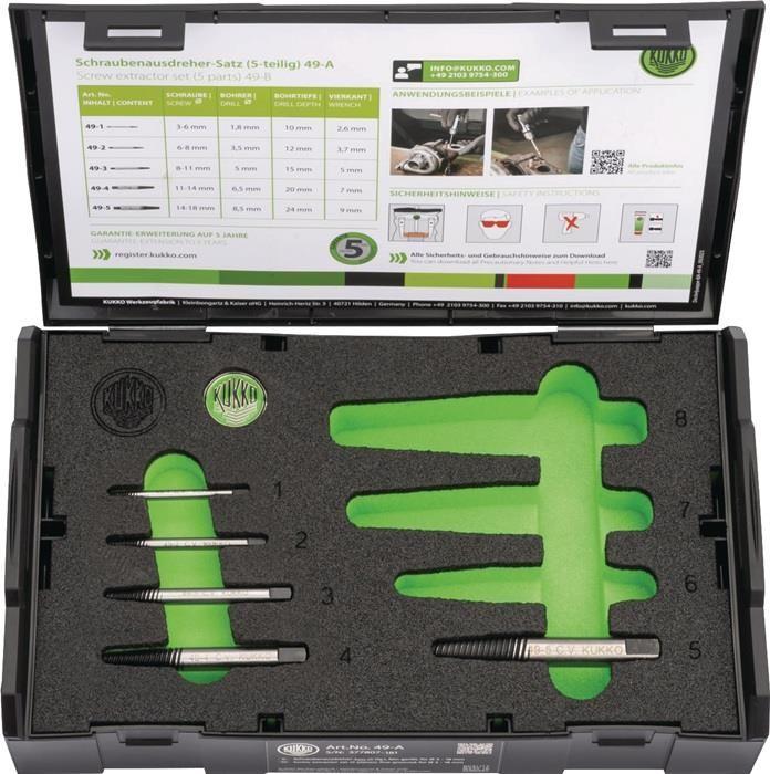 Produktbild Kukko Schraubenausdrehersatz 49-A M3 - M18 5-teilig Nenngrösse 1, 2, 3, 4, 5
