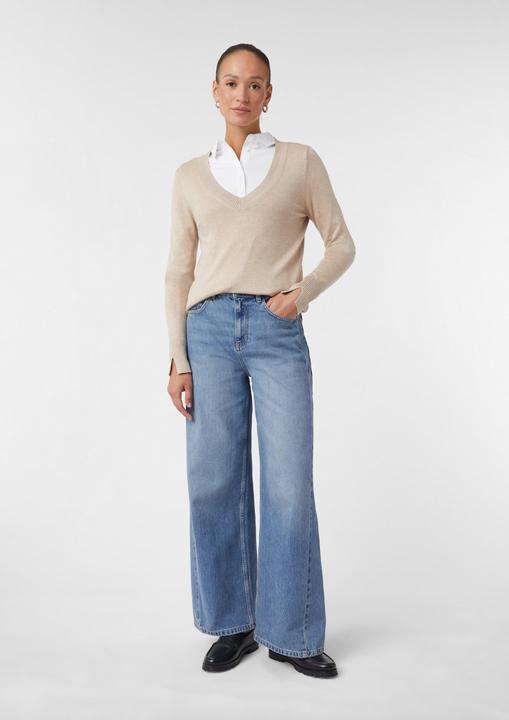 Produktbild Comma Strickpullover Strickpullover mit V-Ausschnitt und Rippdetails (40)