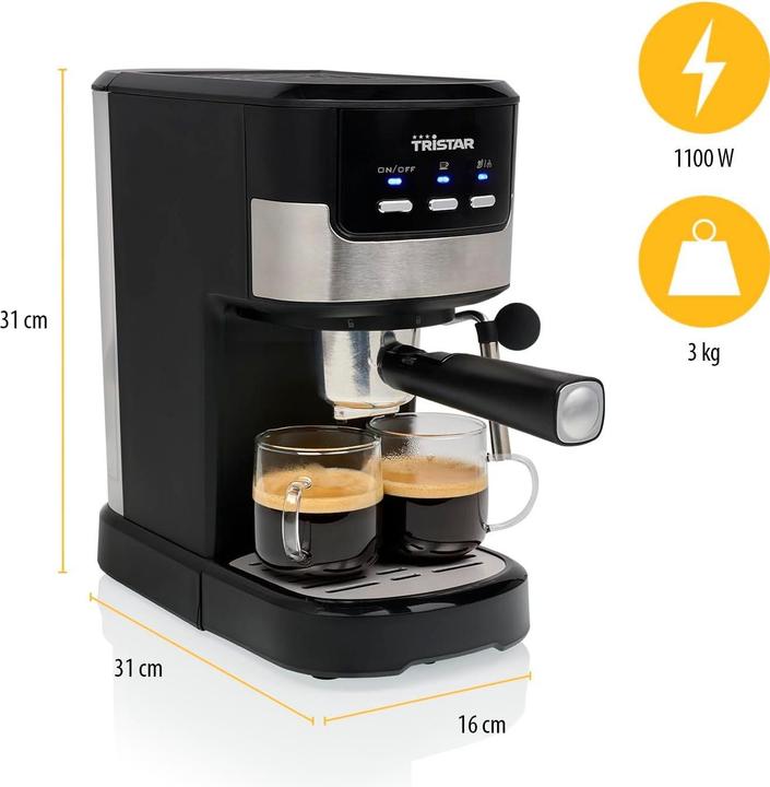 Productafbeelding Tristar CM-2278 Espressomachine met portafilter zwart, roestvrij staal 1100W