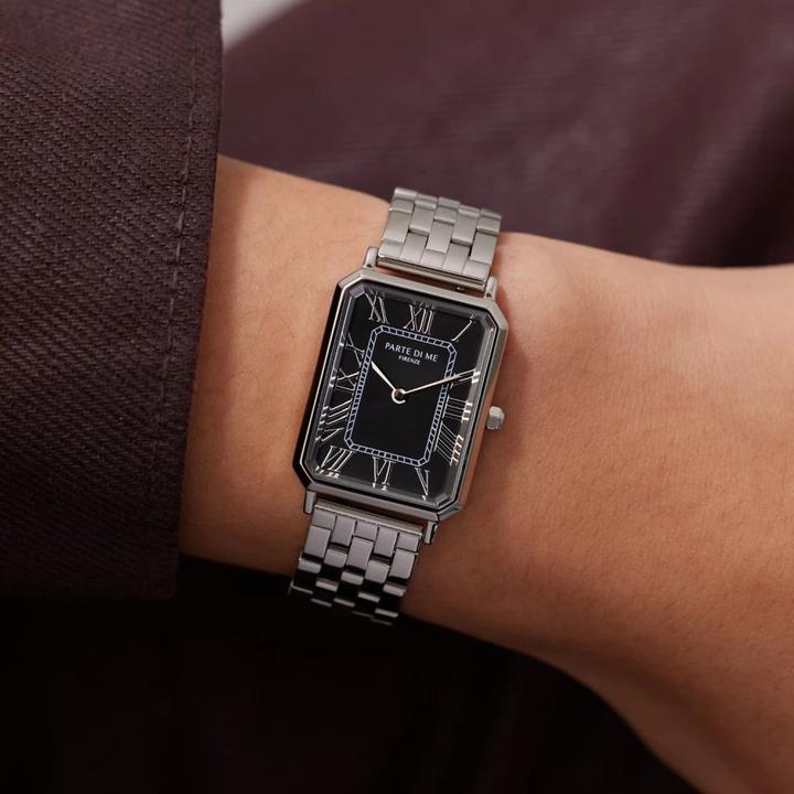 Actual product image Parte Di Me Rectangular Women's Watch Silver and Black