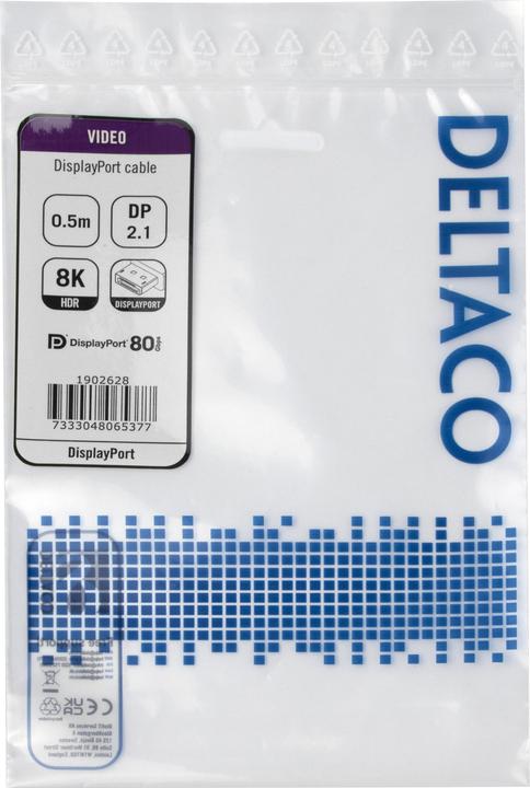 Actual product image Deltaco DisplayPort cable, DP 2.1, 8K DP80, 0.5m - Black (0.50 m)