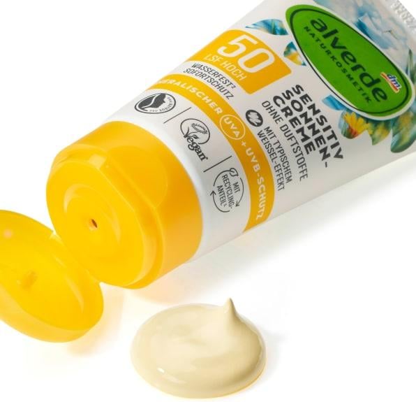 Actual product image dm alverde Sensitive sun cream SPF 50 (Suntan cream, SPF 50)