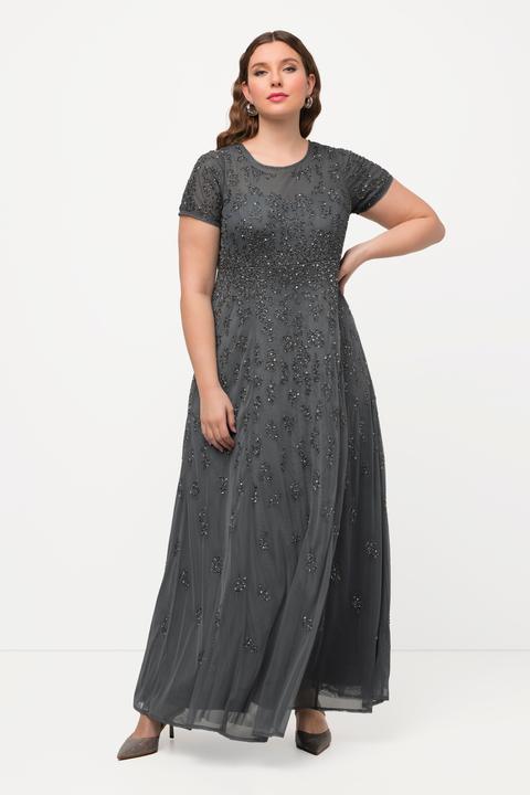 Image du produit Ulla Popken Robe en tulle. Perles brodées. Décolleté rond, manches courtes. (46)