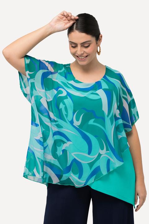 Immagine prodotto Ulla Popken Tunica con mantella in chiffon, scollo a girocollo e mezze maniche (58)