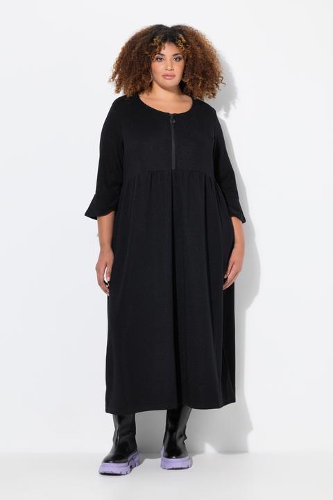 Image du produit Ulla Popken Robe midi avec fermeture zippée, décolleté en V, manches 3/4 avec volants (46, 48)