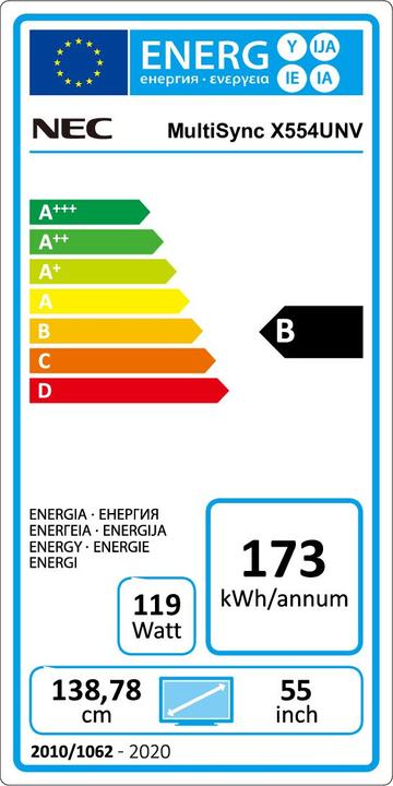 Energy Label NEC MultiSync X554UNV (1920 x 1080 pixels, 54.64")